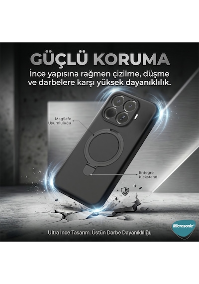 Microsonic Apple iPhone Uyumlu 15 Pro Max Kılıf Aura Stant Magsafe Gri -