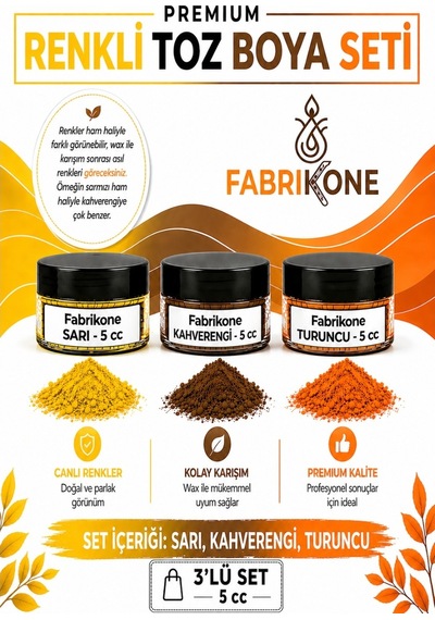 3'lü Set Premium Parafin Soya Wax Toz Mum Boyası Hobi Seti - 5 Cc Sarı, Kahverengi, Turuncu Bkfab3srkht5g Karışık
