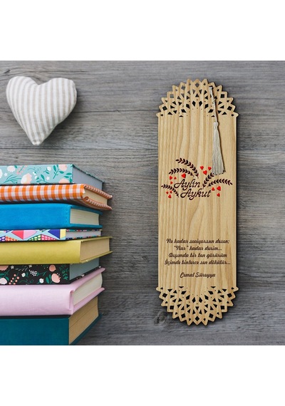 Kişiye Özel Şiirli Ahşap Kitap Ayracı - Model 5-1