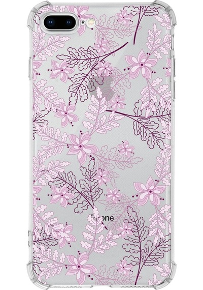 Apple Uyumlu iPhone 8 Plus  Köşe Korumalı Antişok Kapak Floral Pudra Tasarımlı Şeffaf Kılıf