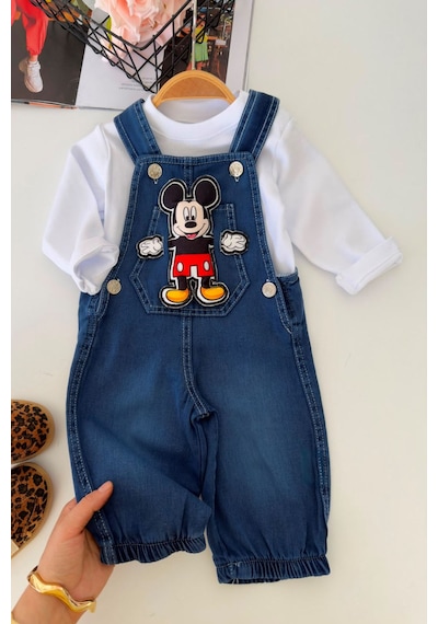 Minigimin Cicileri 3 Boyutlu Mcky Aplikeli Kot Salopetli Erkek Bebek 2 Li Takım - Lacivert