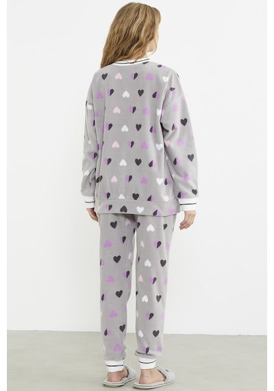 Sementa Desenli Oversize Polar Pijama Takım - Gri Gri