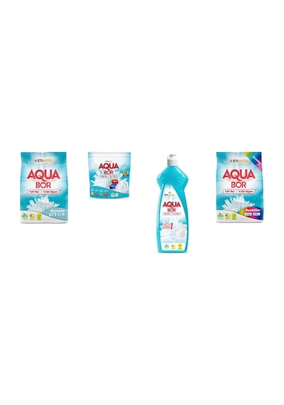 Aquabor Doğal Mineralli 4 Kg Beyaz + Tablet + Elde Bulaşık + 4 Kg Renkliler 4 Lü Set