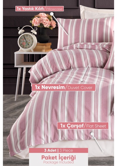 Eponj Home Sport Çizgili Nevresim Takımı Tek Kişilik Soft Line Bordo Bordo