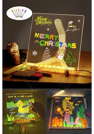 7 Özel Kalem Hediyeli Işıklı Yazı Ve Not Tahtası 20cmx30cm Led Işıklı Neon Yazı Tahtası 7 Özel Kalem Hediyeli