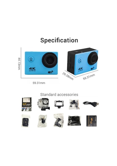 4k Wifi Aksiyon Kamera Ultra Hd 30fps Su Geçirmez Kılıf App Goplus Campro Sports Action Camera Mavi
