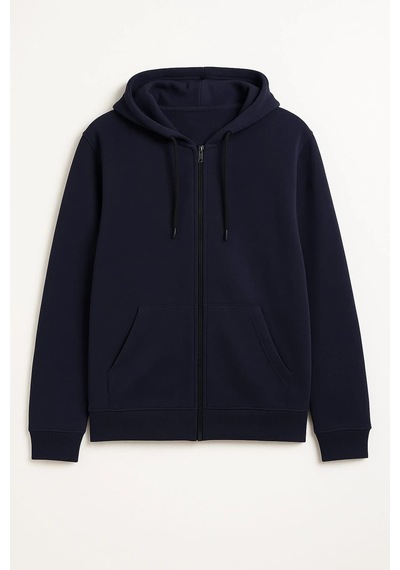 Kadın Fermuarlı Kapüşonlu Cepli İçi Polarlı Sweatshirt Lacivert