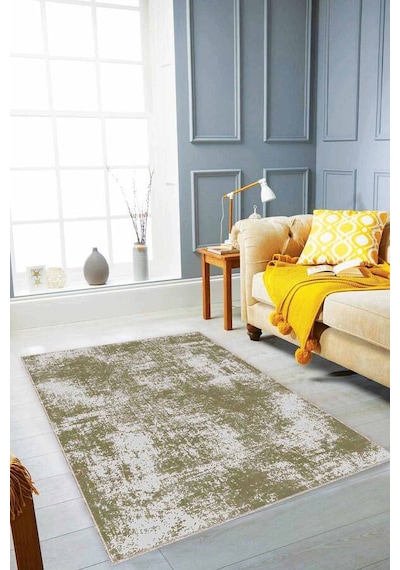 Yeşil Sade Desensiz Kaymaz Tabanlı Dekoratif Halı Ss08n11