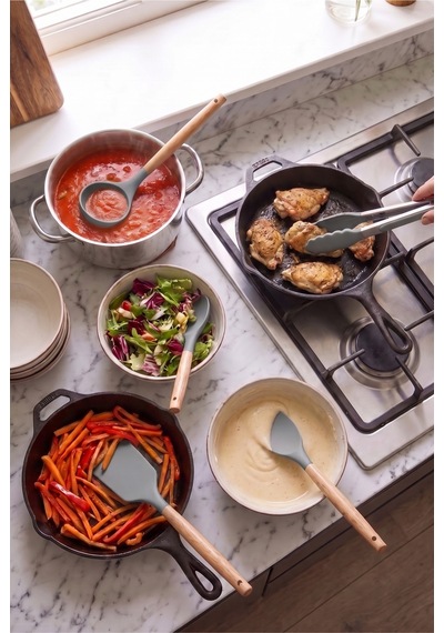 Bambu Saplı Gri Silikon Servis Seti 5 Parça Yanmaz Yapışmaz Silikon Mutfak Gereçleri Kepçe, Spatula, Kaşık Ve Kilitli Mutfak Maşası Gri Gri Bambu Saplı Gri Silikon Servis Seti 5 Parça Yanmaz Yapışmaz Silikon Mutfak Gereçleri Kepçe, Spatula, Kaşık Ve Kilitli Mutfak Maşası Gri Gri