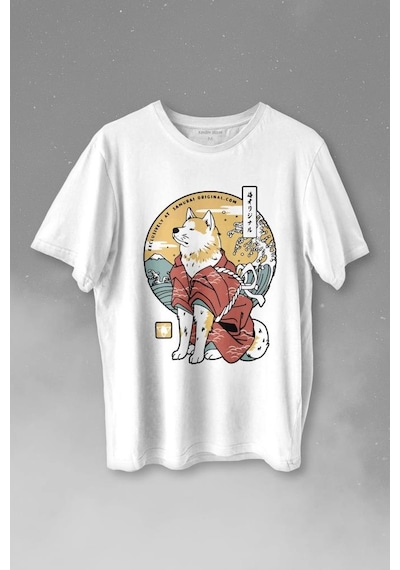 Akita Dog Japon Köpeği Shiba Inu Samurai Japanese Baskılı Tişört Unisex T-shirt 001