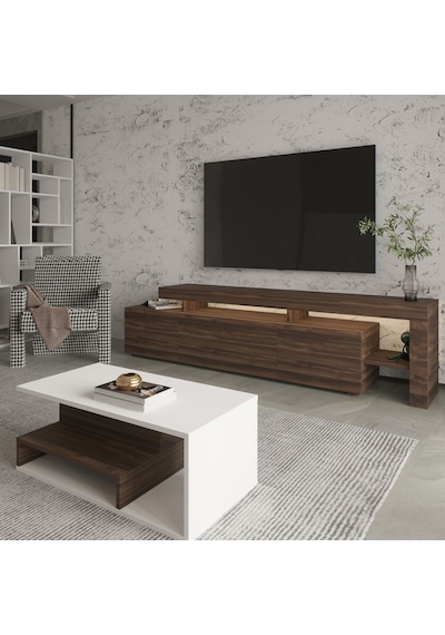 İnarch Dizayn Beliz Led Işıklı Tv Sehpası Ve Vera Orta Sehpa Set - Oturma Odası Modern Takım Beyaz - Ceviz İnarch Dizayn Beliz Led Işıklı Tv Sehpası Ve Vera Orta Sehpa Set - Oturma Odası Modern Takım Beyaz - Ceviz