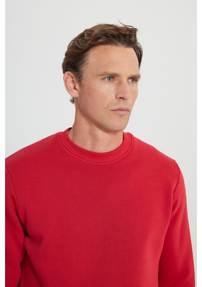 AC&Co / Altınyıldız Classics Erkek Kırmızı Standart Fit Normal Kesim İçi Polarlı Bisiklet Yaka Sweatshirt Kırmızı