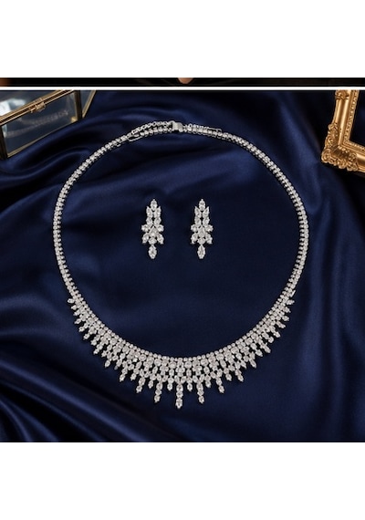 Lumi Işıltı Kadın Abiye Set Taşlı Sarkıtlı Kolye Küpe Takım Özel Gün Takısı Renkli