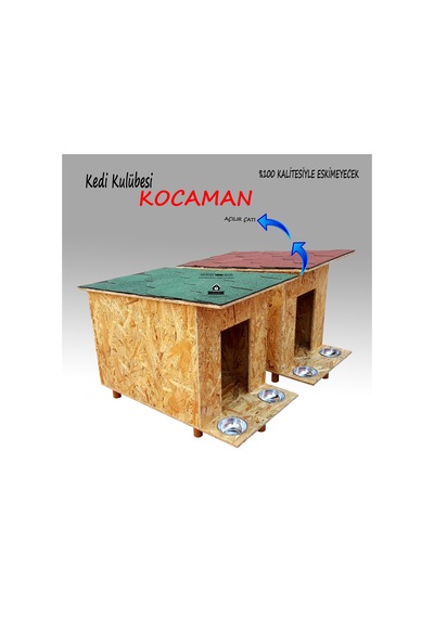 Çelik Mama Kabı + Kedi Kulübesi Açılır Çatılı Büyük Ahşap Kedi Evi 81 x 46 x 60 CM