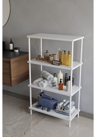 4 Katlı Çevir Kur Metal Gövdeli Banyo Rafı Çok Amaçlı Düzenleyici Organizer Stand Banyo Dolabı Beyaz