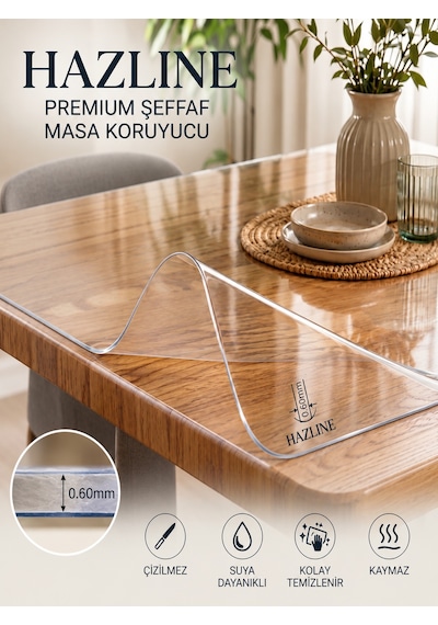 Crystal Series 0,60 Mm Kristal Şeffaf Pvc Masa Koruyucu Premium Mika Masa Örtüsü