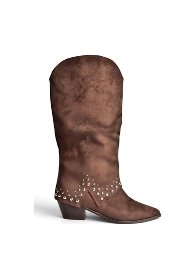 Fox Shoes Z726106802 Kahverengi Süet Kalın Topuklu Pim Detaylı Kadın Çizme