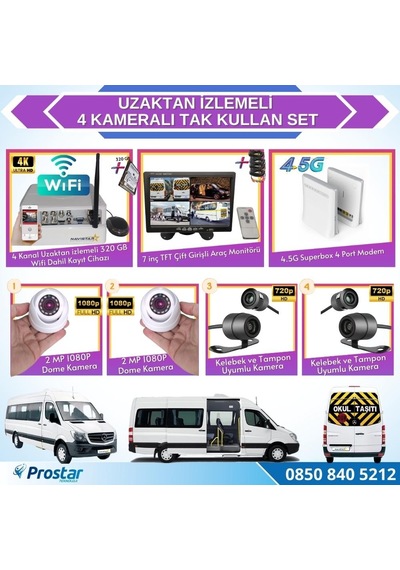 Uzaktan İzlemeli 4 Kameralı Wifi 4g 320 Gb Harddisk 7 İnç Ekranl