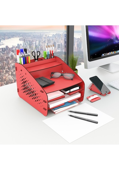 Design Otto Fx Medium Hexa - 6 Renk Evrak Rafı Masaüstü Organizer Siyah
