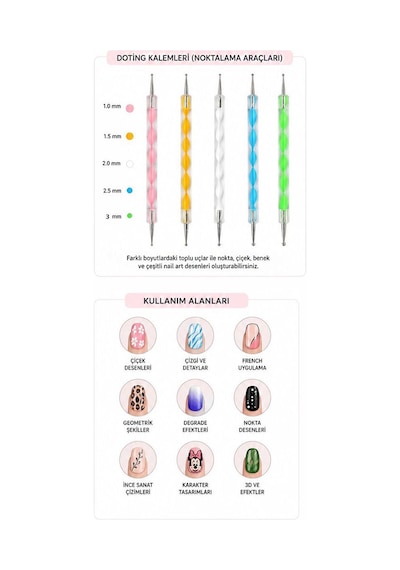 5 Parça Kendin Yap Nail Art Kalemi Tırnak Süsleme Dot Seti Mt316