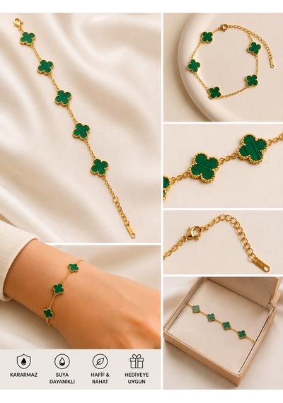 Yeşil Yonca Motifli Gold Bileklik Gold - Yeşil