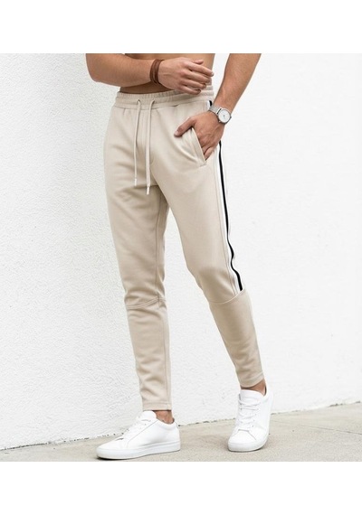 Plus Scorpion Erkek Slim Fit Pamuklu Eşofman Altı Yan Şerit Detaylı Günlük Bej