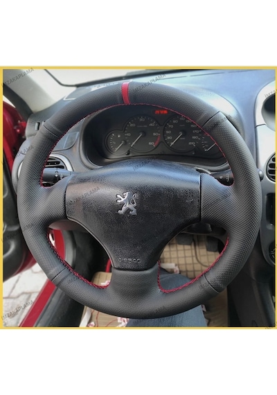 Peugeot 206 Araca Özel Direksiyon Kılıfı Noktalı Düz Kırmızı Dik