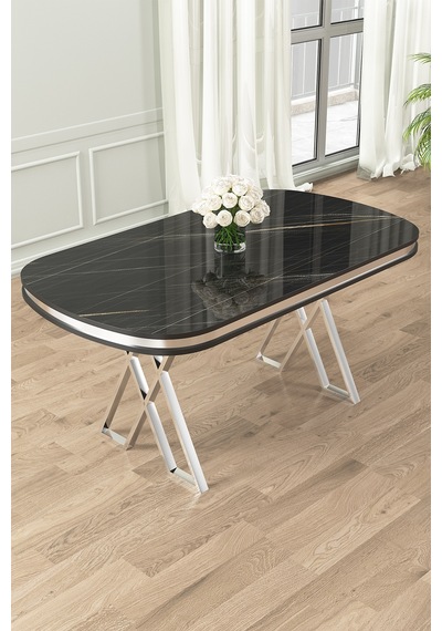 Lindia Serisi 90x168 Lak Panel Siyah Mermer Masa Gri Sandalye Krom Ayaklı Masa Takımı 6 Gri Sandalye Lindia Serisi 90x168 Lak Panel Siyah Mermer Masa Gri Sandalye Krom Ayaklı Masa Takımı 6 Gri Sandalye
