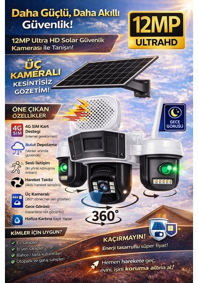 4g Solar Panelli 3 Kameralı Güvenlik Kamerası