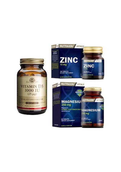 Solgar D3 Vitamini 1000 Iu 100 Kapsül+nutraxin Zinc 15 Mg 100 Tablet+magnezyum 250 Mg 60 Tablet