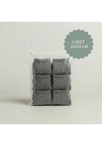 Fermuarlı Yarım Mat Buzlu Şeffaf Tekstil Saklama Torbası Seti, 140 Mikron, Bpa İçermez, Zip Kilit, Plastik Malzeme 5 Farklı Ölçü Her Ölçüden 5'er Adet - Toplam 25 Parça 12 Gri