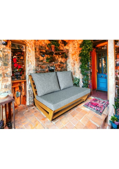 Nepal Bahçe Balkon Masif Kayın Ahşap Koltuk - 2+1 Koltuk Gri