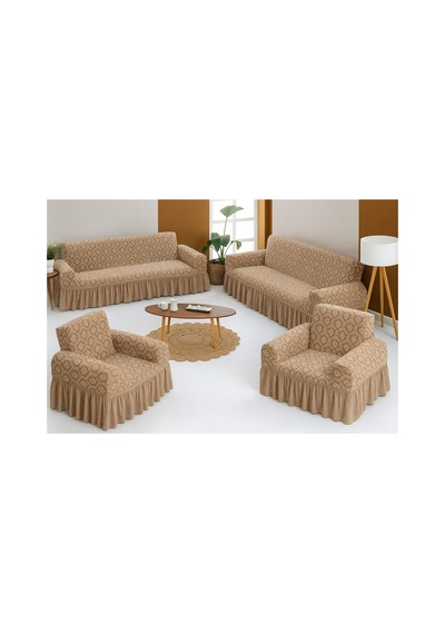 Jakarlı Şal Desen Koltuk, Kanepe, Çekyat Örtüsü, Likralı, Etekli, Koltuk Kılıfı 3+3+1+1 Takım Taş - 797175283 Taş