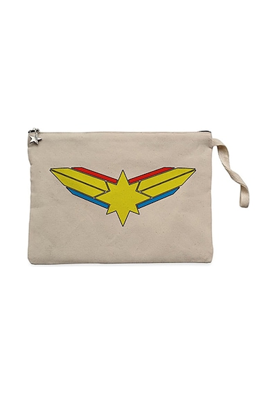 Captain Marvel Logo Krem Clutch Astarlı Cüzdan / El Çantası Krem