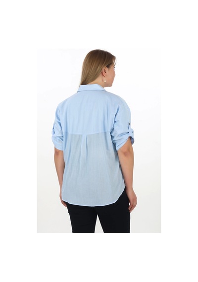 Lady Majestic %100 Cotton Yazlık Organik Büyük Beden Kadın Gömlek Mavi