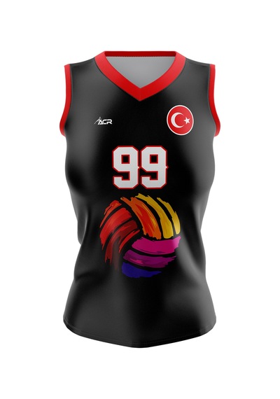 Acr Giyim Voleybol Forması Dijital Baskı Kişiye Özel Tasarım Tek Üst Siyah