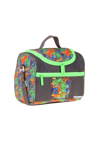 Kaukko Kids Erkek Çocuk Street Dinazor Baskılı Isı Yalıtımlı Okul Beslenme Çantası Siyah - Yeşil - L5415