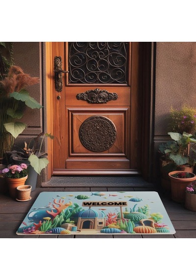 Valerine Life Akvaryum City Hoş Geldiniz Kapı Önü Paspası 45x70cm