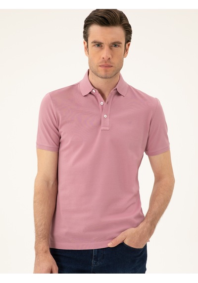Gül Kurusu Slim Fit Polo Yaka Merserize T-shirt Pembe