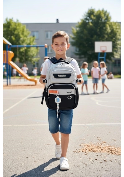 Relaxion Ergonomik Büyük Boy Çok Bölmeli Sırt-omurga Destekli Orta Okul Lise Günlük Seyahat Sırt Çantası 2460 Siyah