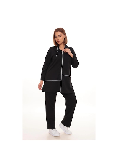 Lady Majestic Büyük Beden Hırka Sweatshirt & Pantolon İkili Takım Kadın Siyah