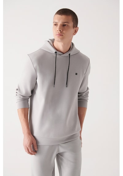 Avva Erkek Gri Sweatshirt Kapüşonlu Esnek Yumuşak Doku İnterlok Kumaş Standart Fit Normal Kesim B001101 Gri