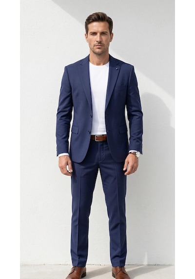 Tk 6893erkek Klasik 2 Li Takım Elbise 2 Düğmeli Slim Fit Esnek Kumaş Çift Yırtmaçlı 7 Drop Lacivert