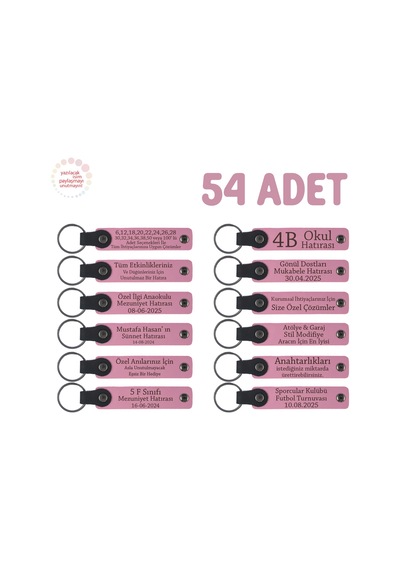 Pembe, Anneler Günü İçin Kişiselleştirilmiş Anı Anahtarlık 54 Lü Set, Özel Etkinlikler İçin