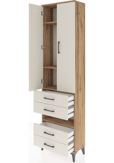 Arges Dolap 4 Raflı 4 Çekmeceli 2 Kapaklı 60x30x221 Çam-aytaşı Atlas Çam