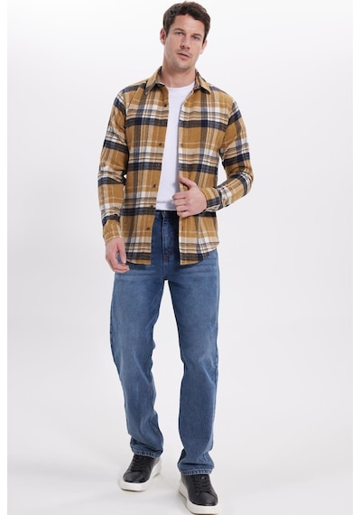 Tudors Erkek Slim Fit Dar Kesim Kareli Kışlık Oduncu Gömlek-42203 Sarı