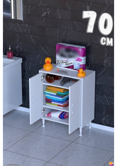 Söke 70 Cm Çok Amaçlı Kapaklı 2 Raflı 3 Bölmeli Şifonyer Dolap Beyaz
