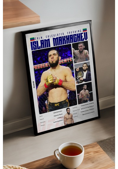 Islam Makhachev Ufc Siyah Ahşap Çerçeveli Poster, Dekoratif Dövüş Duvar Tablosu