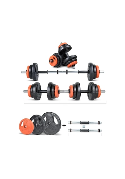 Spor Yıldız Serisi 22 Kg Multifonksiyonel Turuncu Siyah Halter Seti Ve Dambıl Seti