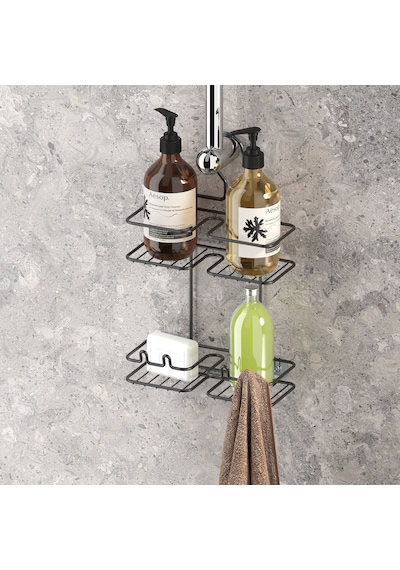 Teknotel Asılabilir Kancalı Askılı Banyo Rafı Mat Siyah Bk067 Siyah